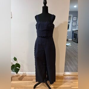 Rebecca Taylor Navy Cotton Scalloped Jumpsuit Size 8